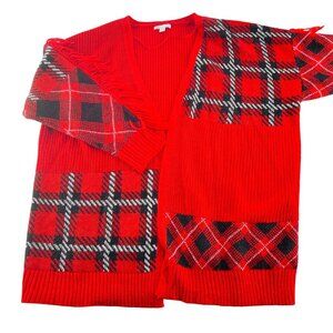 Cato Women's Red Plaid Tassel Cardigan Sweater Size 22W‎ 24W